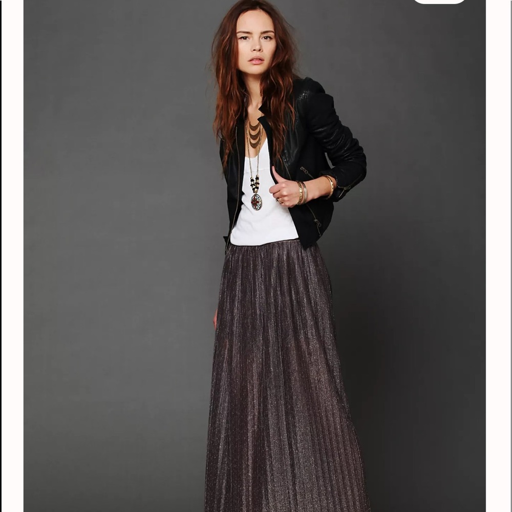 Free People Dress the Population Elena maxi metallic skirt.
